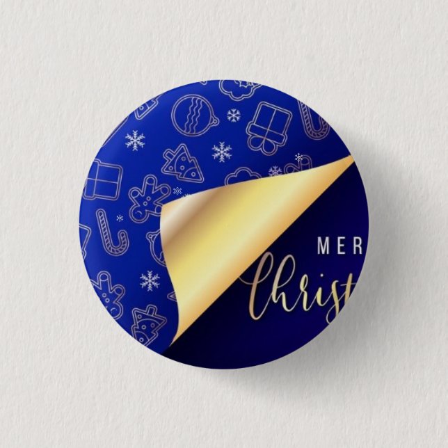 Schönes Blau und Gold Frohe Weihnachten Button (Vorderseite)