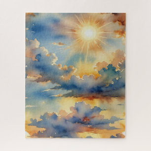 Schönes Blau und Gold Sunset Puzzle