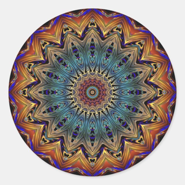 Schönes Blau und Kupfer Mandala Sticker (Vorderseite)