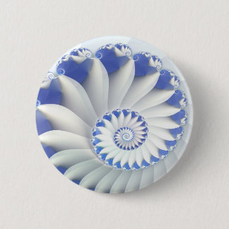 Schönes Blau und Weiß Meer Muschel Feines Fraktal Button