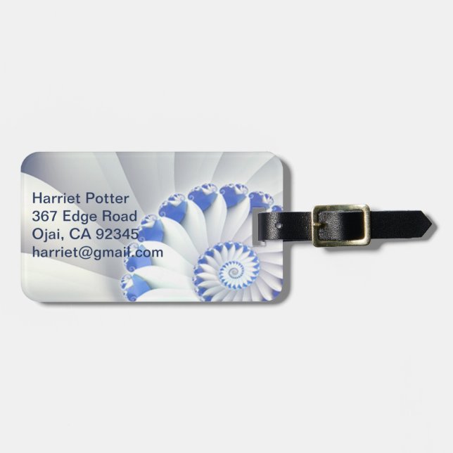 Schönes Blau und Weiß Meer Muschel Feines Fraktal  Gepäckanhänger (Vorderseite horizontal)