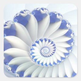 Schönes Blau und Weiß Meer Muschel Feines Fraktal  Quadratischer Aufkleber