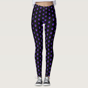 Schönes blau-violettes Pfotenmuster auf Schwarz Leggings