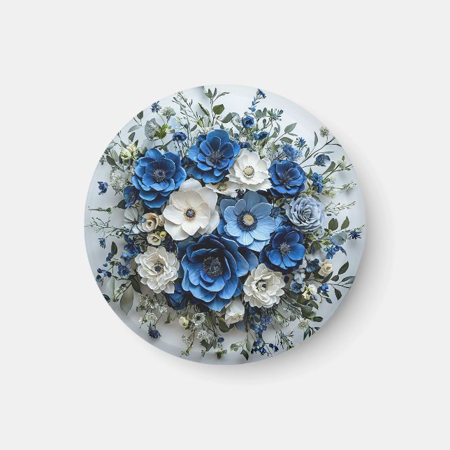 Schönes Blau-Weiß-Blumenarrangement Magnet (Vorne)