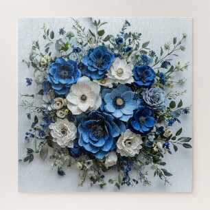 Schönes Blau-Weiß-Blumenarrangement Puzzle