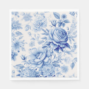 Schönes Blau & Weiße Rosen & Wildblumen Serviette