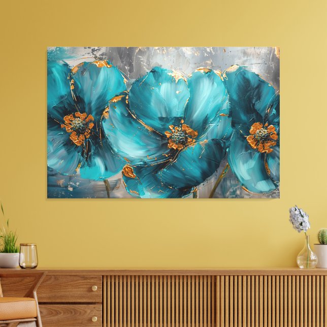 Schönes blaues Blume Gemälde - Blumengrafik Printi Leinwanddruck (Insitu (Wohnzimmer))