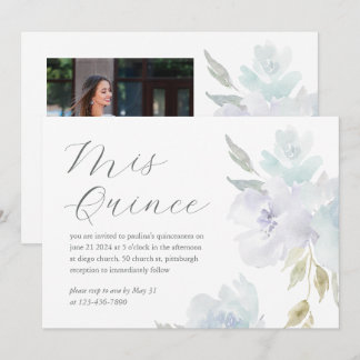 Schönes blaues Blumen-15. Geburtstags-Quinceañera- Einladung