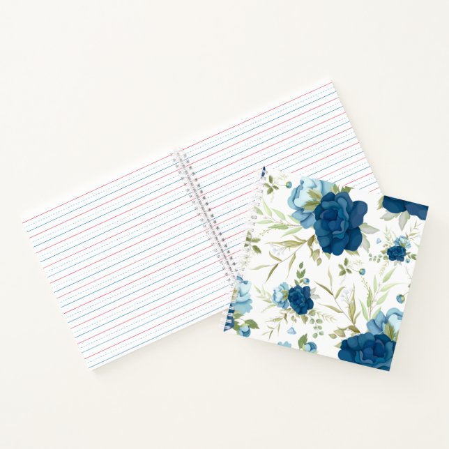 Schönes blaues Blumenmuster Nahtloses Muster Notizbuch (Innenseite)