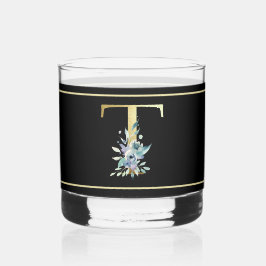 Schönes blaues, florentfarbenes Goldmonogramm T Whiskyglas