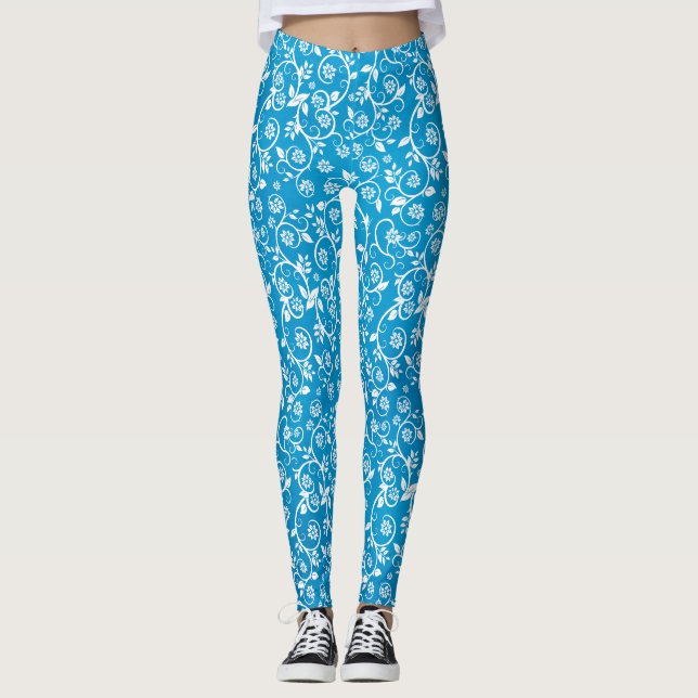 Schönes blaues geometrisches Muster Leggings (Vorderseite)