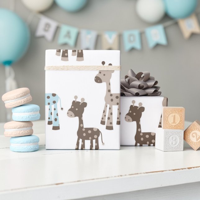 Schönes blaues Giraffen-Baby-Muster Geschenkpapier (Von Creator hochgeladen)