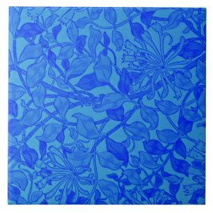 Schönes blaues Indigo-Geißblattmuster Fliese
