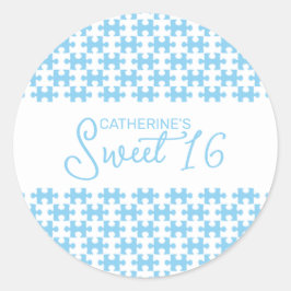 Schönes blaues Puzzle Schachbrettchen 16 Runder Aufkleber