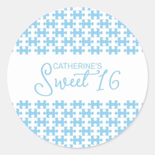 Schönes blaues Puzzle Schachbrettchen 16 Runder Aufkleber (Vorderseite)