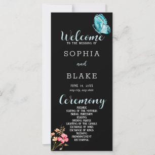Schönes blaues Schmetterling-Hochzeitsprogramm mit