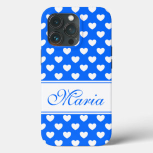 Schönes blaues weißes Herzmuster und Ihr Name  Case-Mate iPhone Hülle
