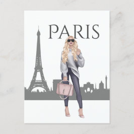 Schönes Blond Girl in Paris mit Eiffelturm Postkarte