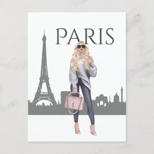 Schönes Blond Girl in Paris mit Eiffelturm Postkarte