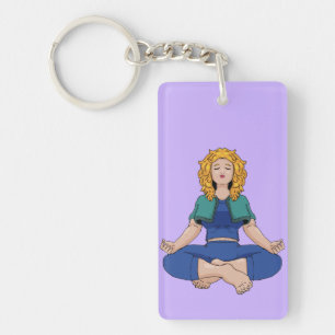 Schönes blondes Mädchen Yoga-Pose Lotus Süß Schlüsselanhänger