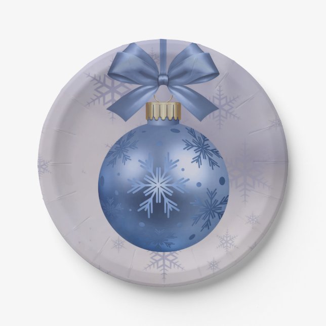 Schönes Blue Bobble Ornament auf einem Seidenband Pappteller (Vorderseite)