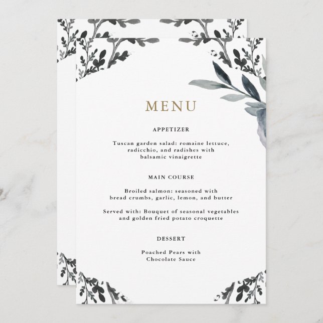 Schönes Blue Foliage Wedding Menu (Vorne/Hinten)