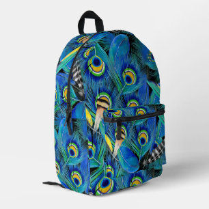 Schönes Blue Peacock Feathers Bright Bedruckter Rucksack