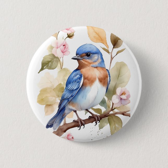 Schönes Bluebird Wasserfarbenbild Button (Vorderseite)