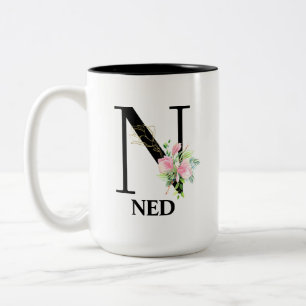 Schönes Blumen N monogrammiertes Alphabet Zweifarbige Tasse