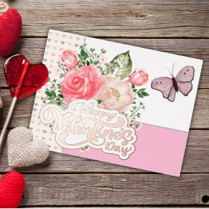 Schönes Blumen- und Schmetterlings-Valentinstagmot Folien Feiertagspostkarte