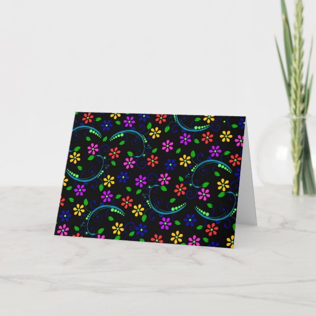 Schönes Blumendesign im schwarzen Hintergrund Karte (Vorderseite)