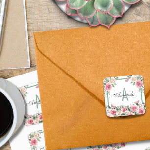 Schönes Blumendesign Monogramm Quadratischer Aufkleber