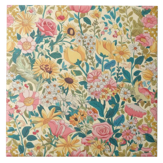 Schönes, blumengeschmücktes minimalistisches Desig Fliese (Vorderseite)