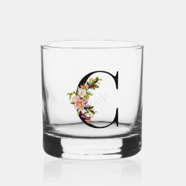 Schönes, blumengeschmücktes Monogramm C Whiskyglas