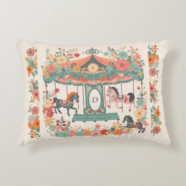 Schönes, blumengeschmücktes Pferd Custom Monogram Dekokissen (Vorderseite)