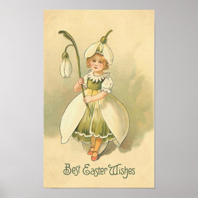 Schönes Blumenmädchen Vintag Ostern Poster (Vorne)