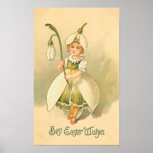 Schönes Blumenmädchen Vintag Ostern Poster