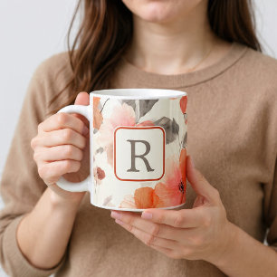 Schönes Blumenmonogramm-Vorlage Personalisiert Jumbo-Tasse