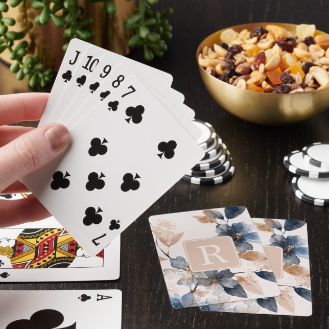 Schönes Blumenmonogramm-Vorlage Personalisiert Spielkarten (In Situ)