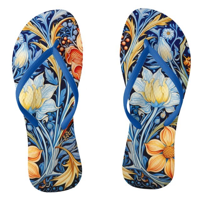 Schönes Blumenmuster Blau Gelb Orange Flip Flops (Fußbett)