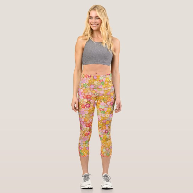 schönes Blumenmuster Capri Leggings (Vorderseite)