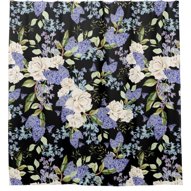 Schönes Blumenmuster Lilac Rose Foliage Duschvorhang (Vorderseite)