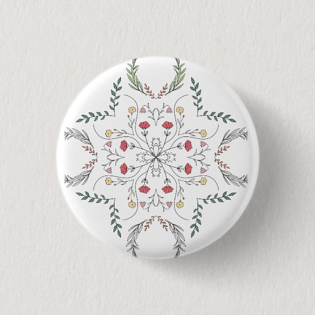 Schönes Blumenmuster, Mandala Button (Vorderseite)
