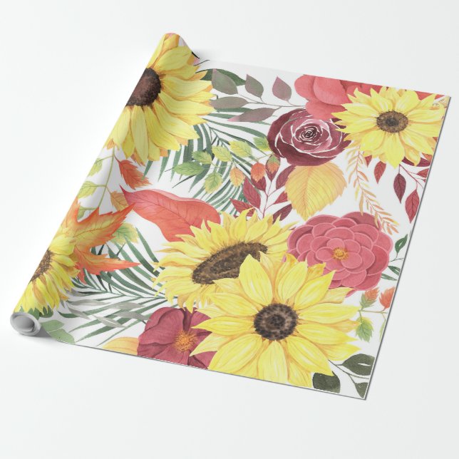 Schönes Blumenmuster mit leuchtendem Herbst Geschenkpapier (Ungerollt)