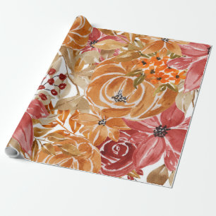Schönes Blumenmuster mit leuchtendem Herbst Geschenkpapier