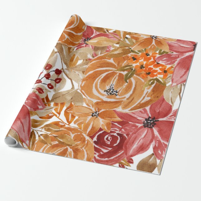 Schönes Blumenmuster mit leuchtendem Herbst Geschenkpapier (Ungerollt)
