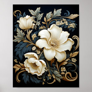 Schönes Blumenmuster mit schwarzem Hintergrund und Poster