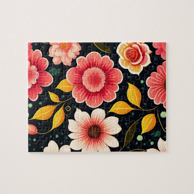 Schönes Blumenmuster Niedlich Rosa Blume Puzzle (Horizontal)