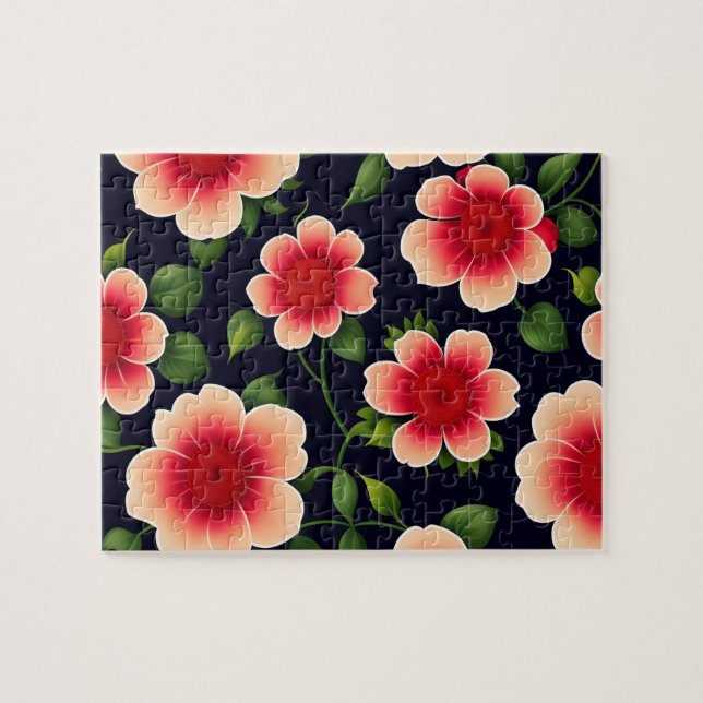 Schönes Blumenmuster Niedlich Rosa und Rote Blume Puzzle (Horizontal)