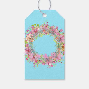 Schönes Blumenreath Rosa Blume auf Aqua Gift Geschenkanhänger